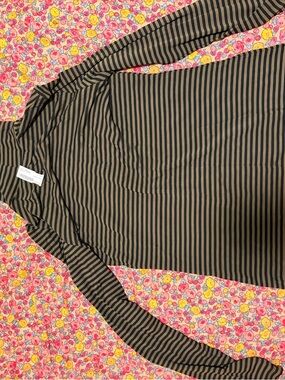NWT Alembika Turtle Neck Long Sleeve soft and stretch top- Black & Olive stripes